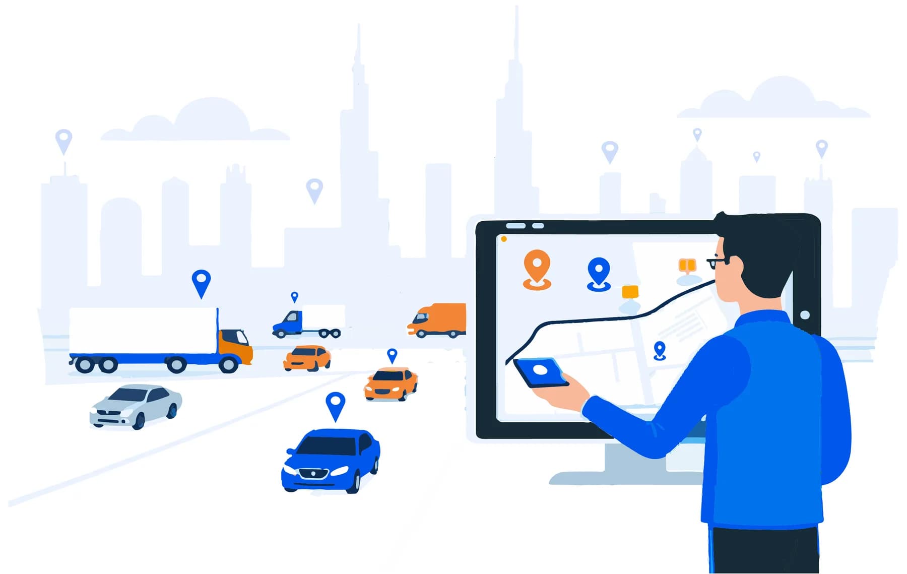 Fleet manager following vehicles across Dubai on a GPS vehicle tracking dashboard