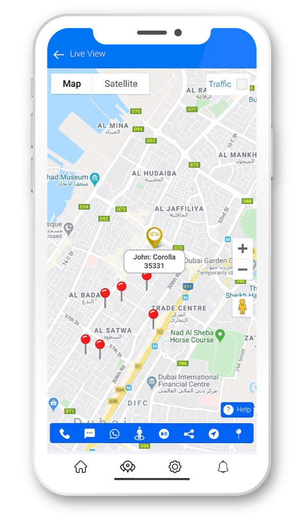 LOCATOR app map view with every tracked vehicle and point of interest
