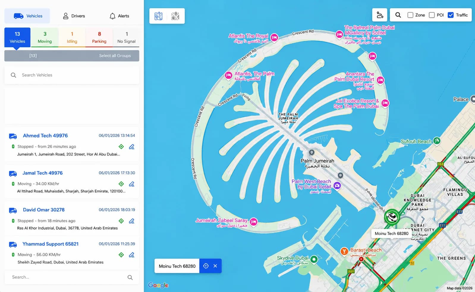LOCATOR fleet dashboard — live vehicle map, trip insights, and vehicle status